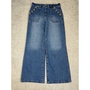Loft Jeans Womens 8/29 32x30 Blue Wide Leg Sailor Buttons Stretch